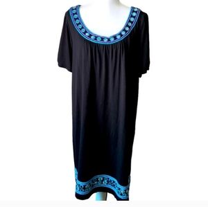 INC International Concepts Black Boho Embroidered Midi Dress Size 1X